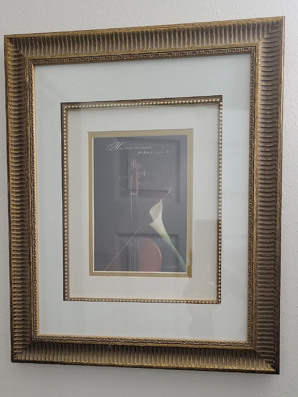 Framed Wall Art Print with Gold Accent Frame - White Mat and Gold Trim